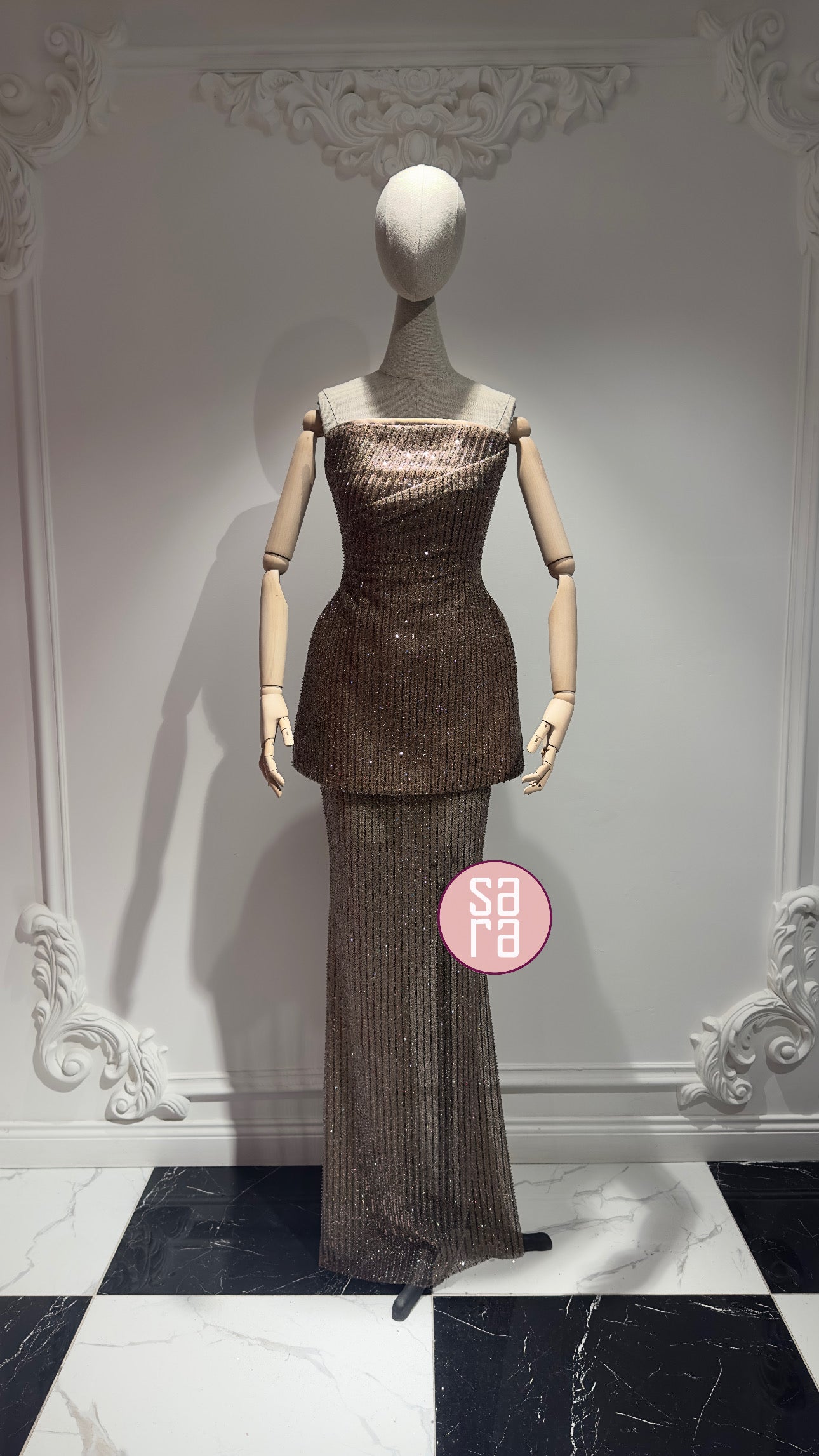 2211S Sequin and Stone Embroidered Evening Dress Set