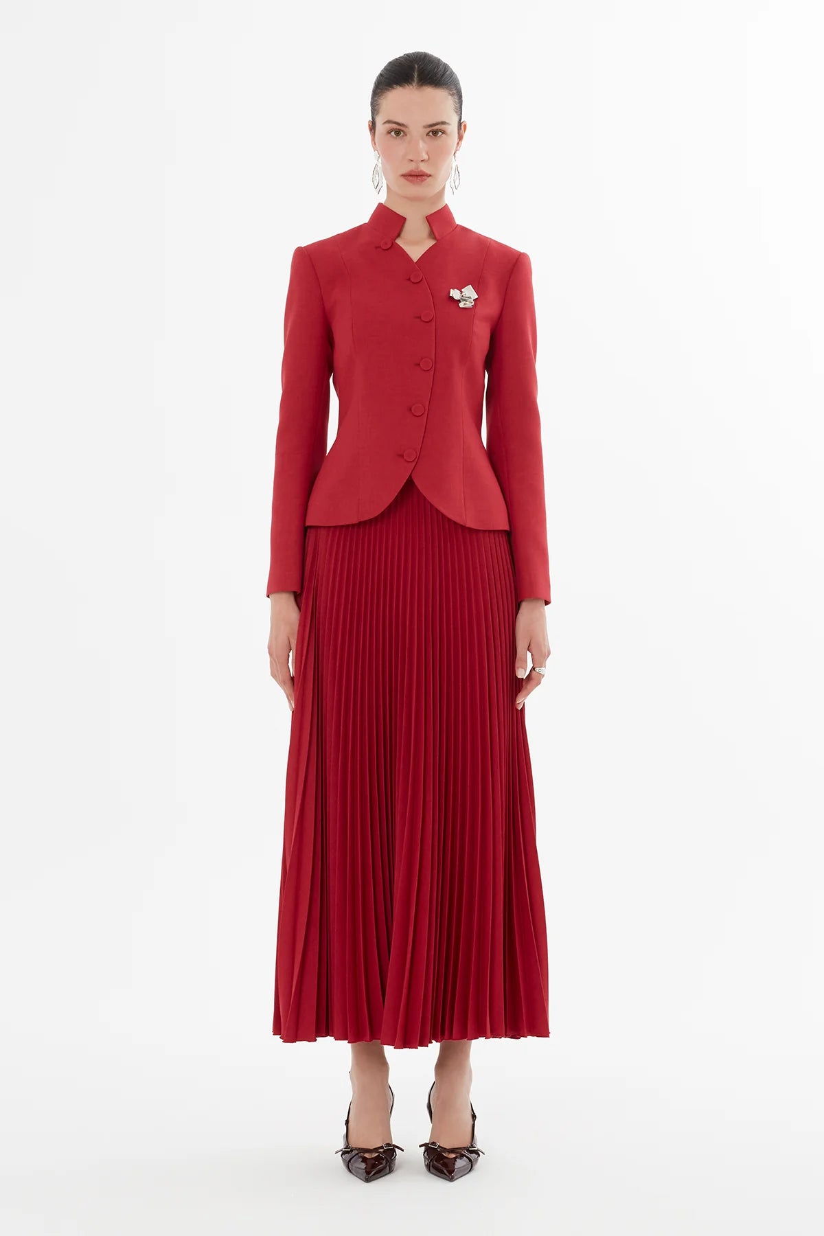 Kruvaze Kapama Ceket Ve Piliseli Etekli Takım