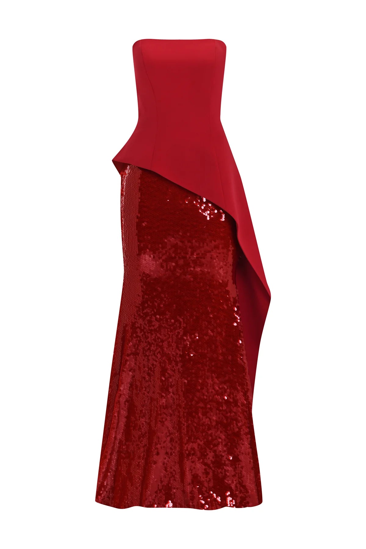 PUL PAYET İŞLEMELİ STRAPLEZ KREP ABİYE ELBİSE 2221