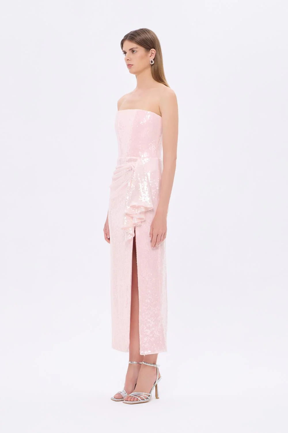 BEL DRAP DETAYLI STRAPLEZ MıDı ABİYE ELBISSE - 9295C