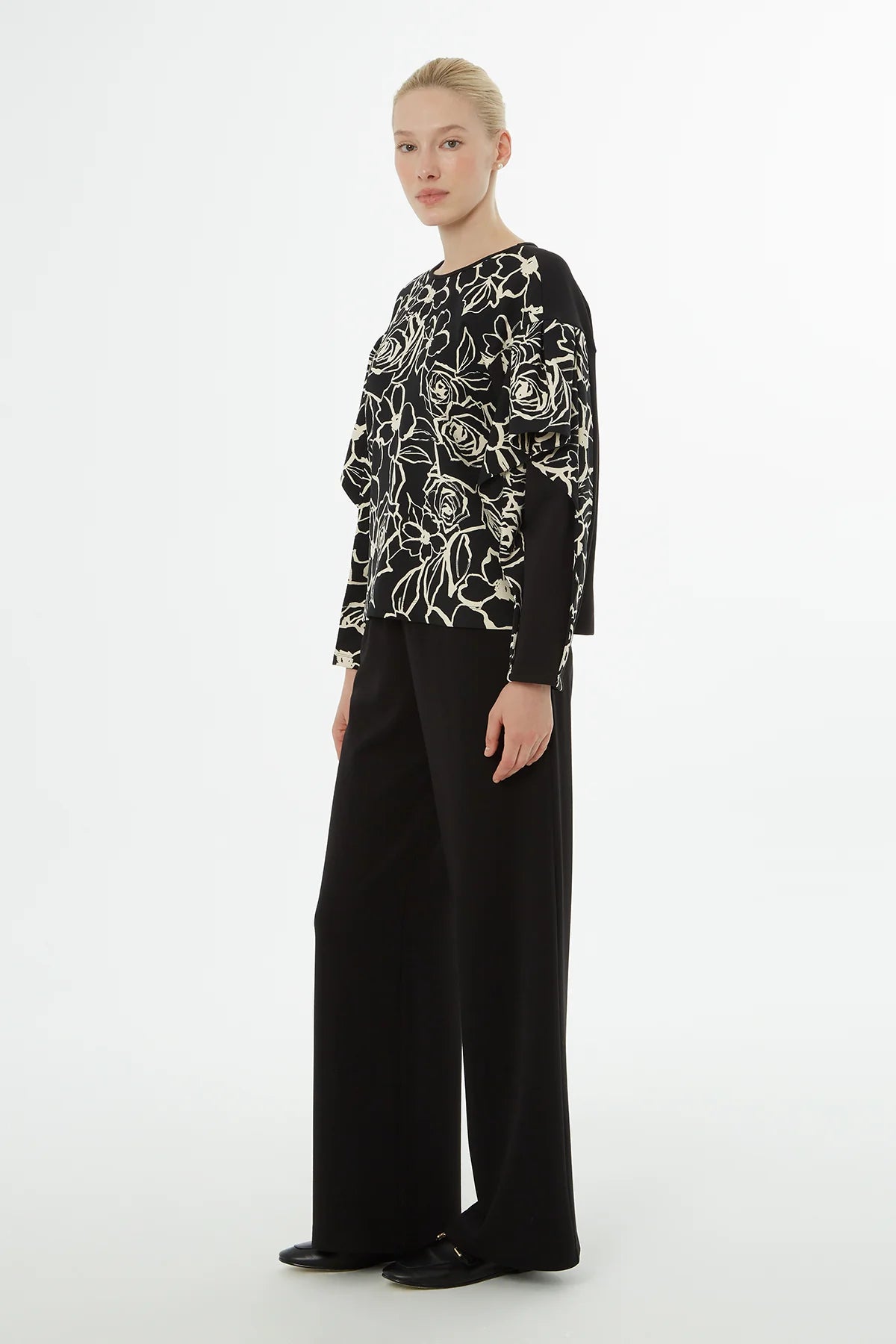 Çiçek Desenli Bluz Palazzo Pantolonlu Takım