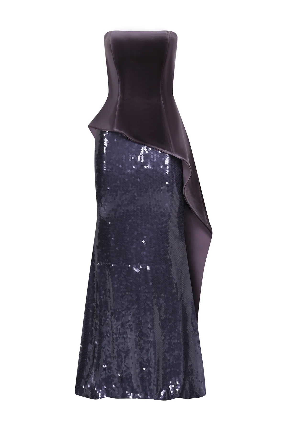 PUL PAYET İŞLEMELİ STRAPLEZ KADİFE ABİYE ELBİSE 2310