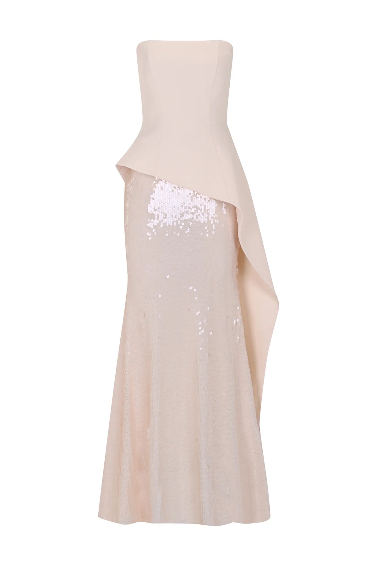 PUL PAYET İŞLEMELİ STRAPLEZ KREP ABİYE ELBİSE 2221