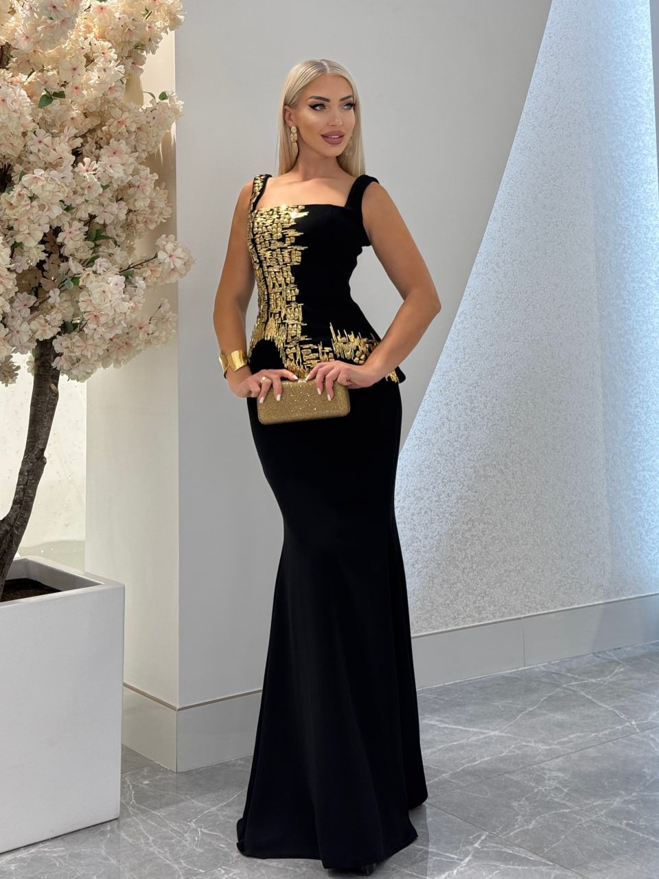 فستان اسود كريب 6401