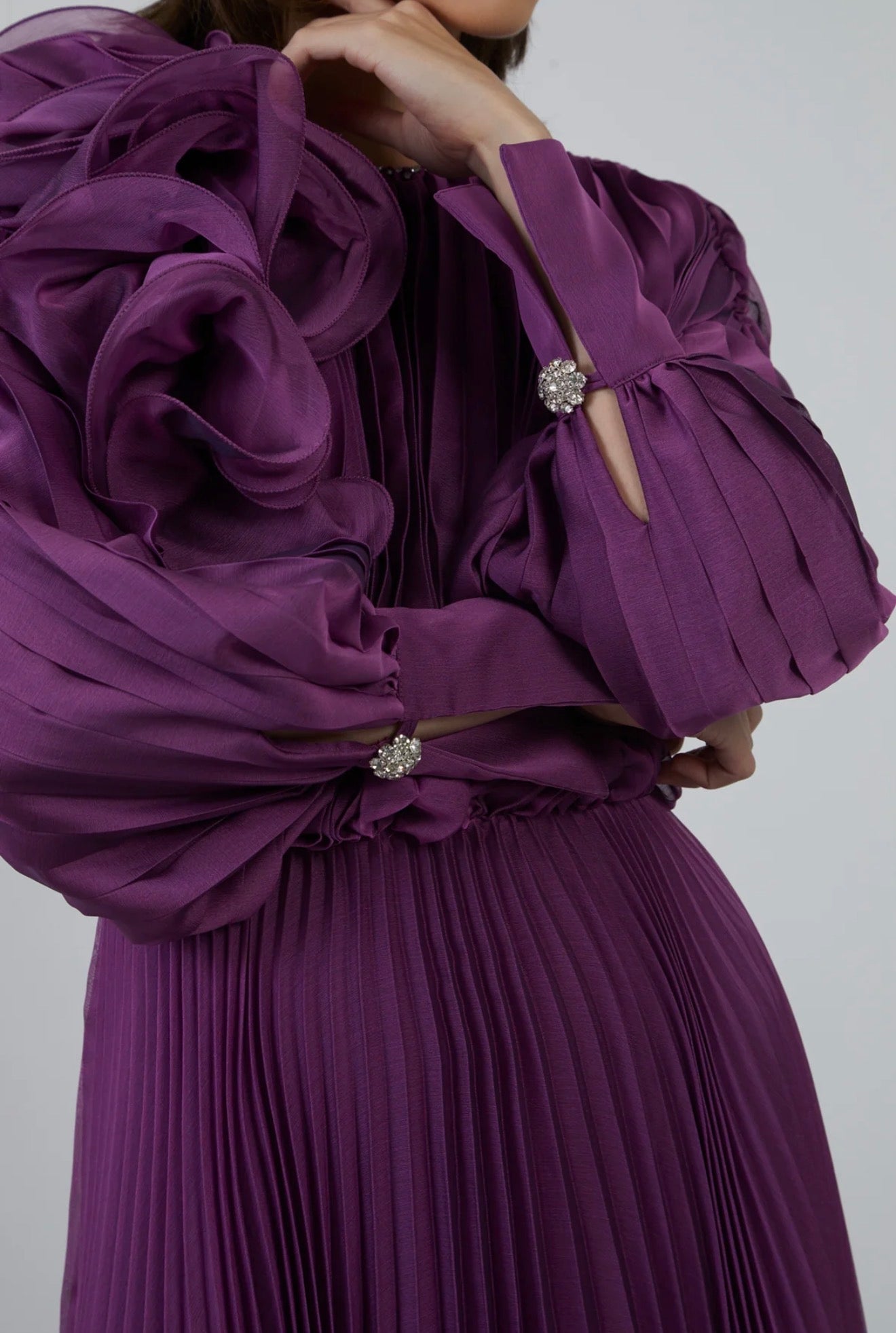 Pliseli Uzun Kloş Abiye Elbise