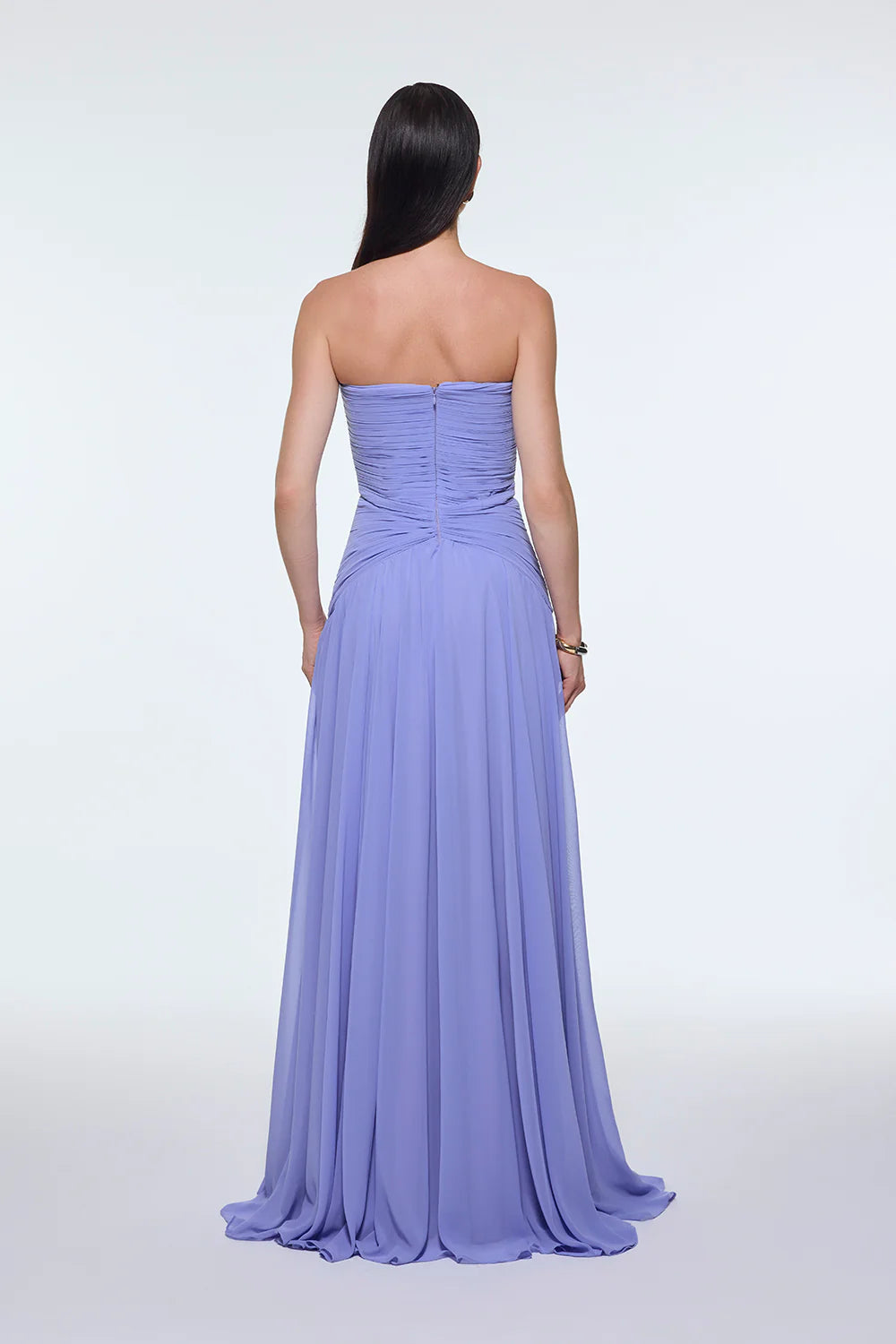 STRAPLEZ YAKA BEL DRAPELİ ŞİFON UZUN ABİYE ELBİSE - 9288C