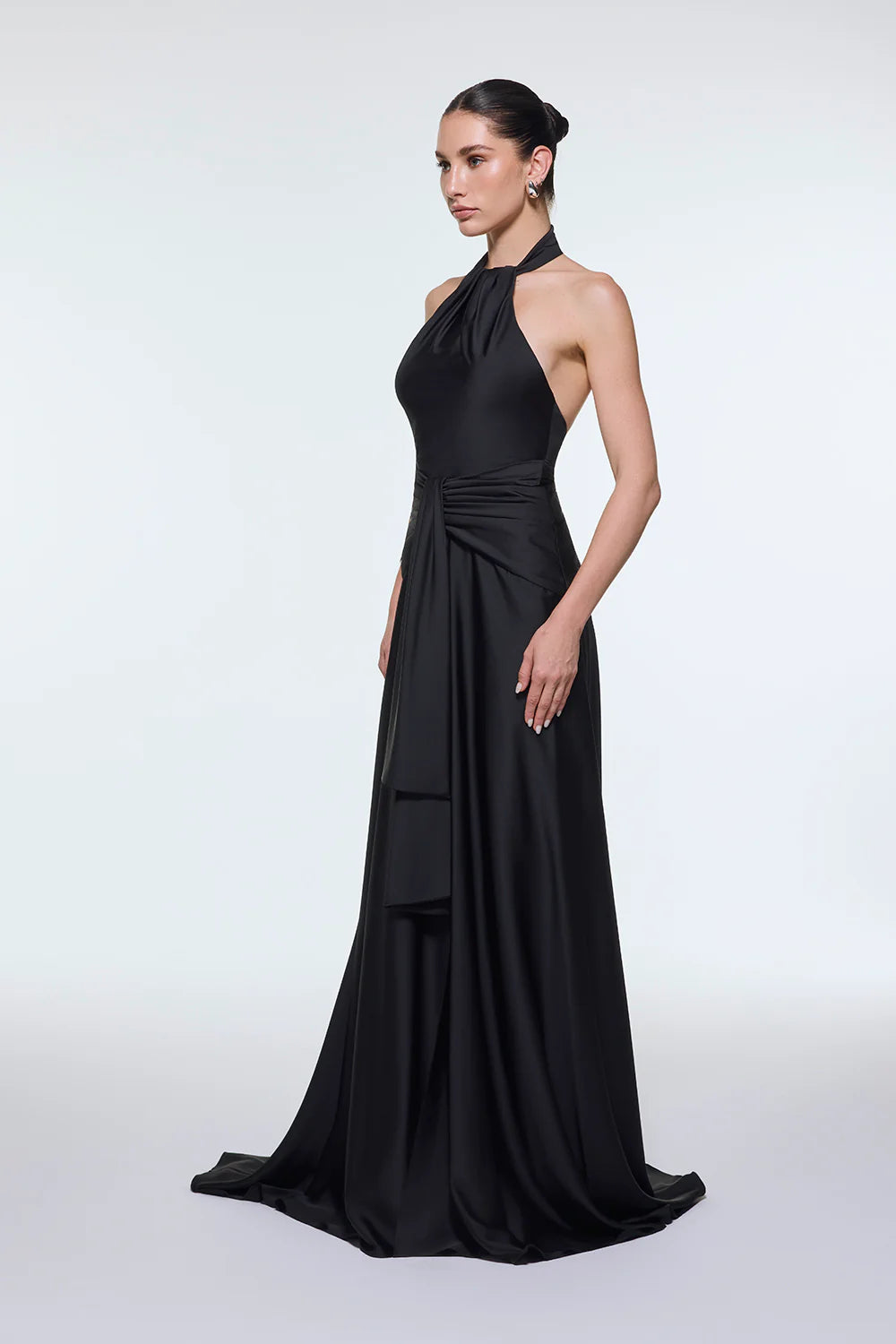 BOYUNDAN ASKILI BEL DRAPE DETAYLI UZUN ABİYE ELBİSE - 9253C