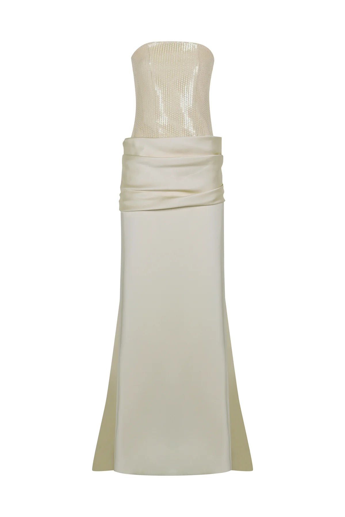 PAYETLİ SATEN STRAPLEZ UZUN ABİYE ELBİSE 2267