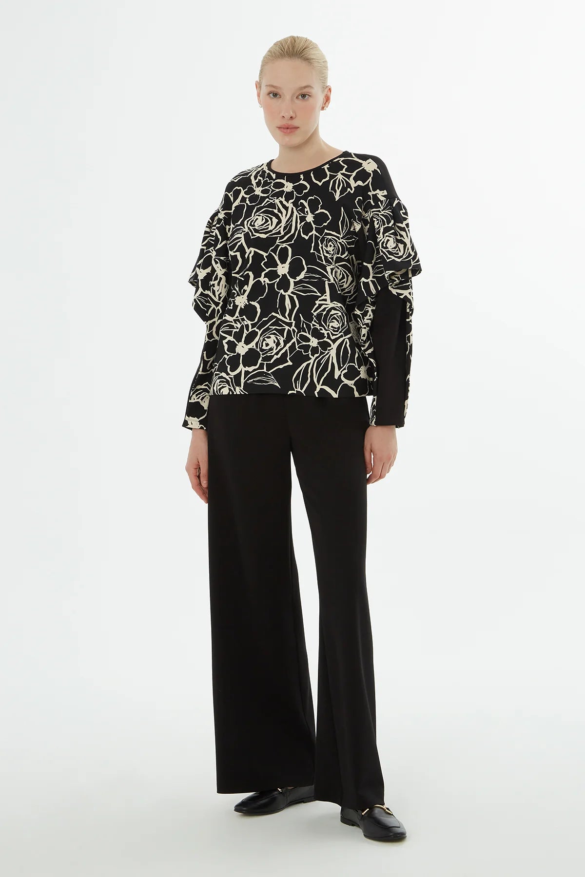 Çiçek Desenli Bluz Palazzo Pantolonlu Takım