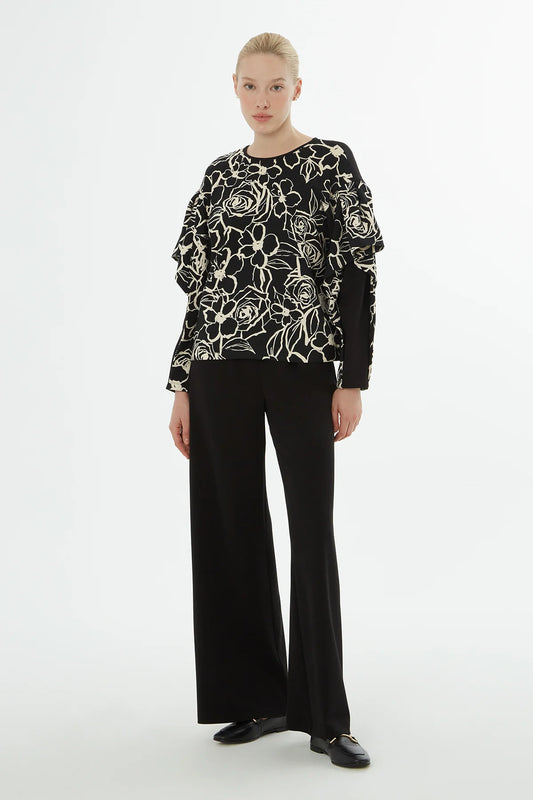 Çiçek Desenli Bluz Palazzo Pantolonlu Takım