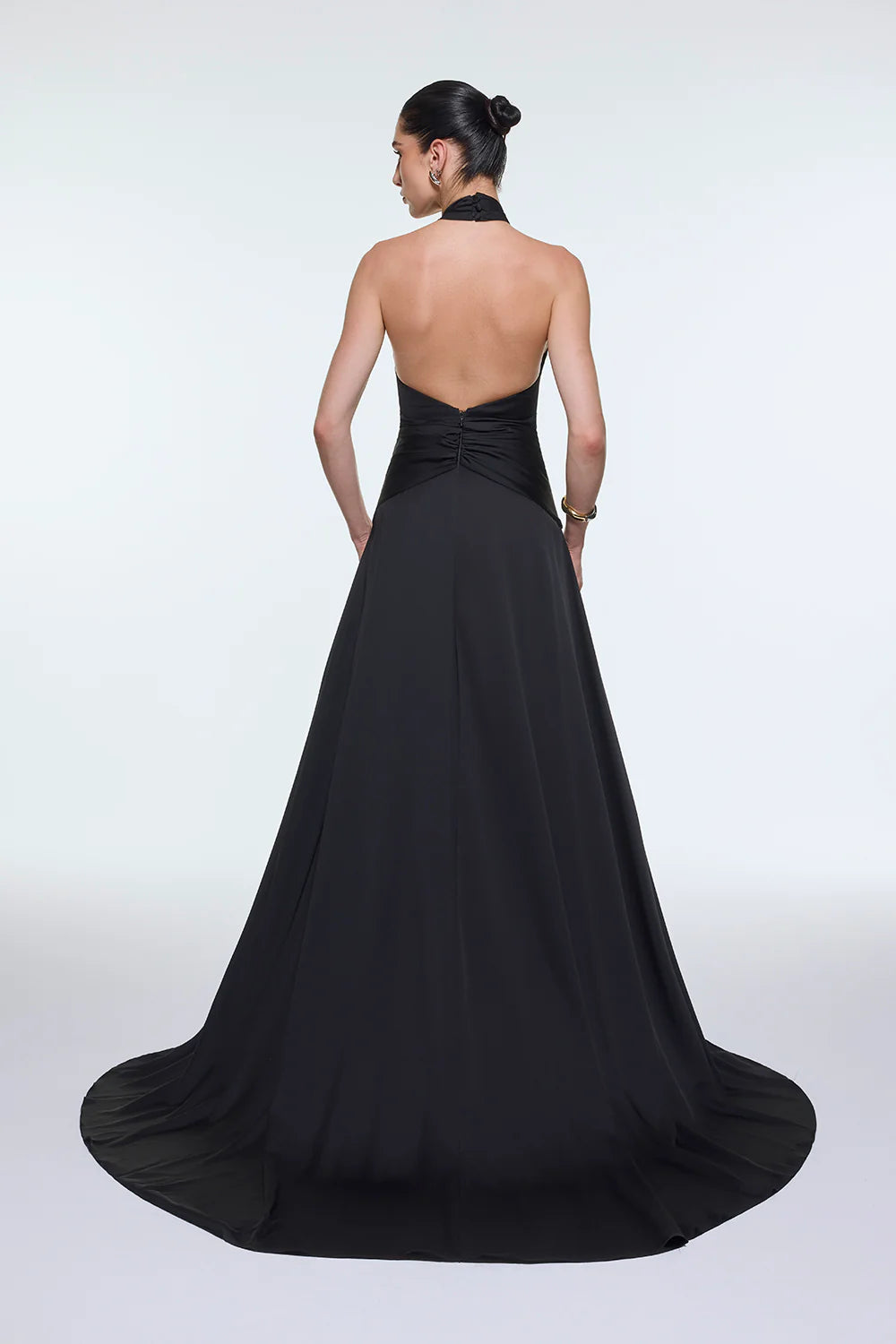 BOYUNDAN ASKILI BEL DRAPE DETAYLI UZUN ABİYE ELBİSE - 9253C
