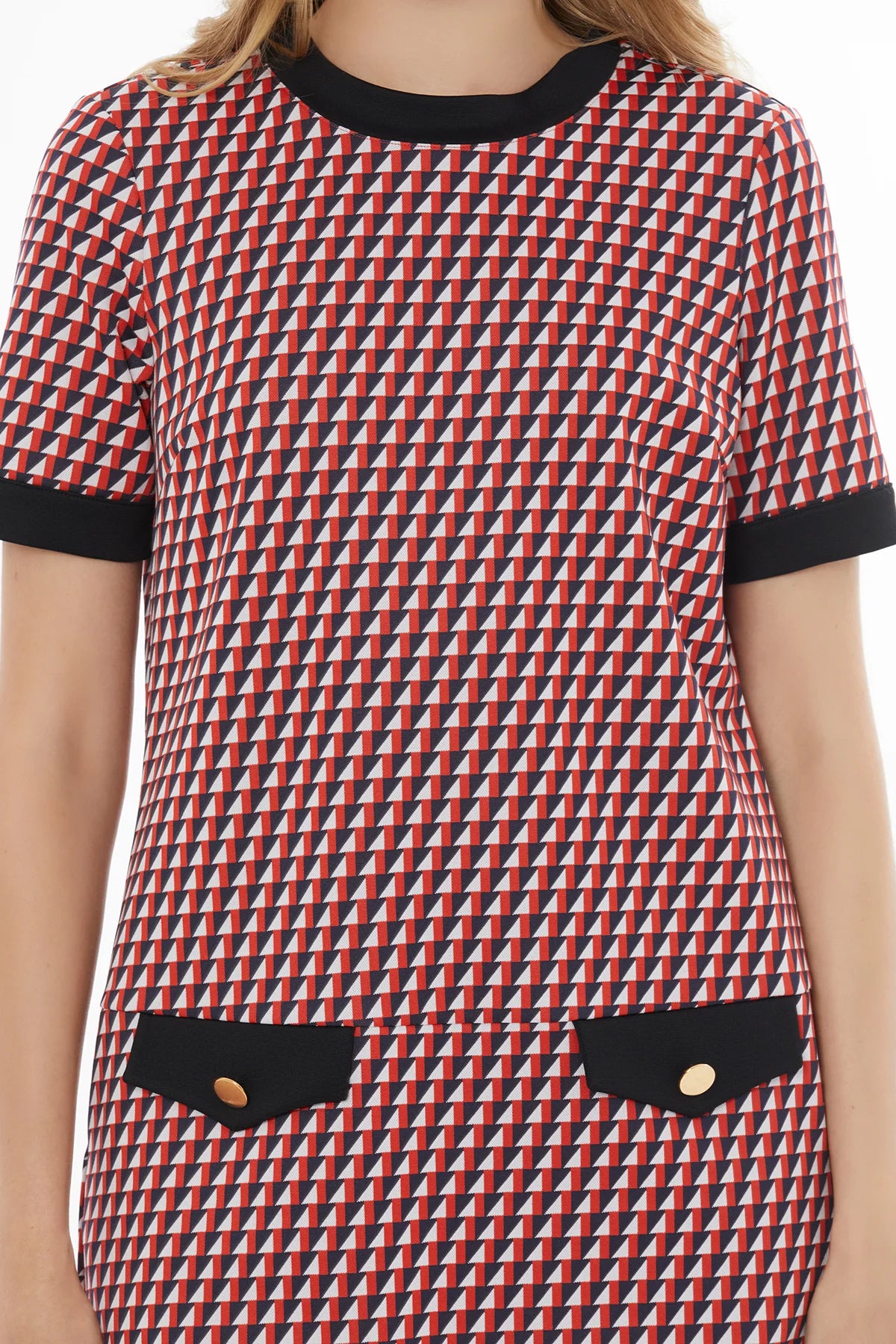 Yuvarlak Yaka Cepli Kısa Kollu Mini Elbise