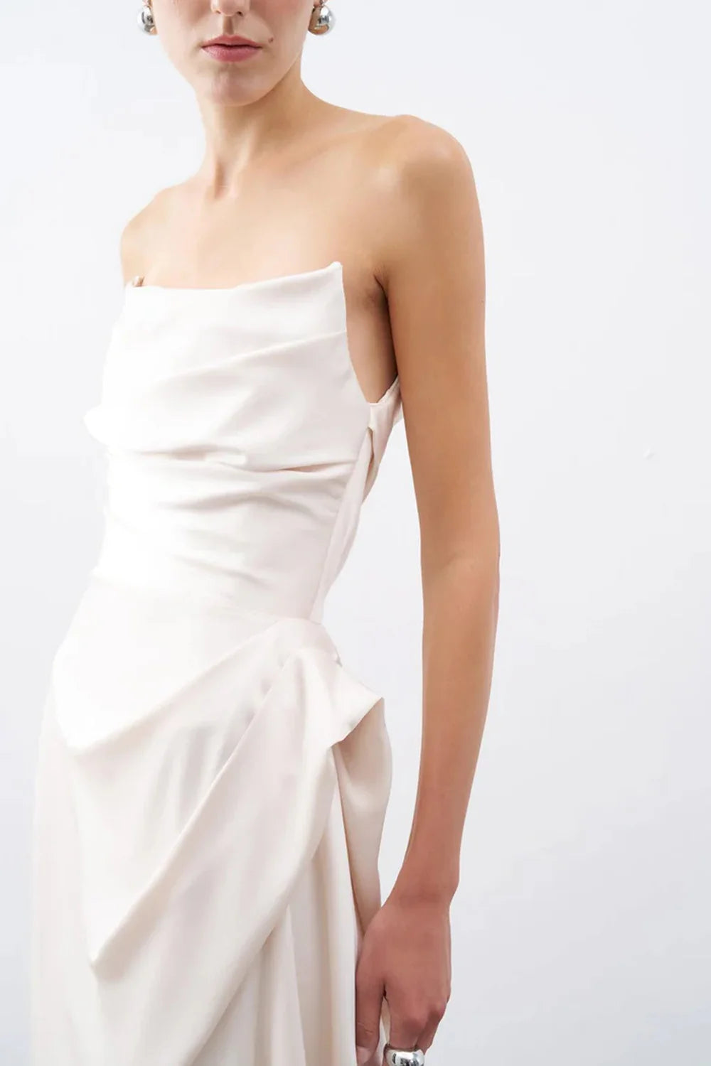 STRAPLEZ DRAPE DETAYLI UZUN ABİYE ELBİSE