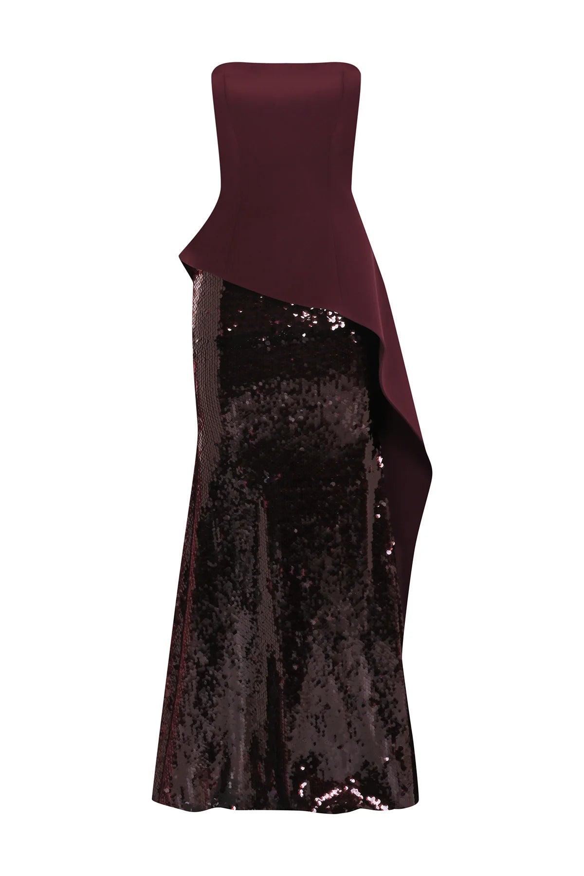 PUL PAYET İŞLEMELİ STRAPLEZ KREP ABİYE ELBİSE 2221