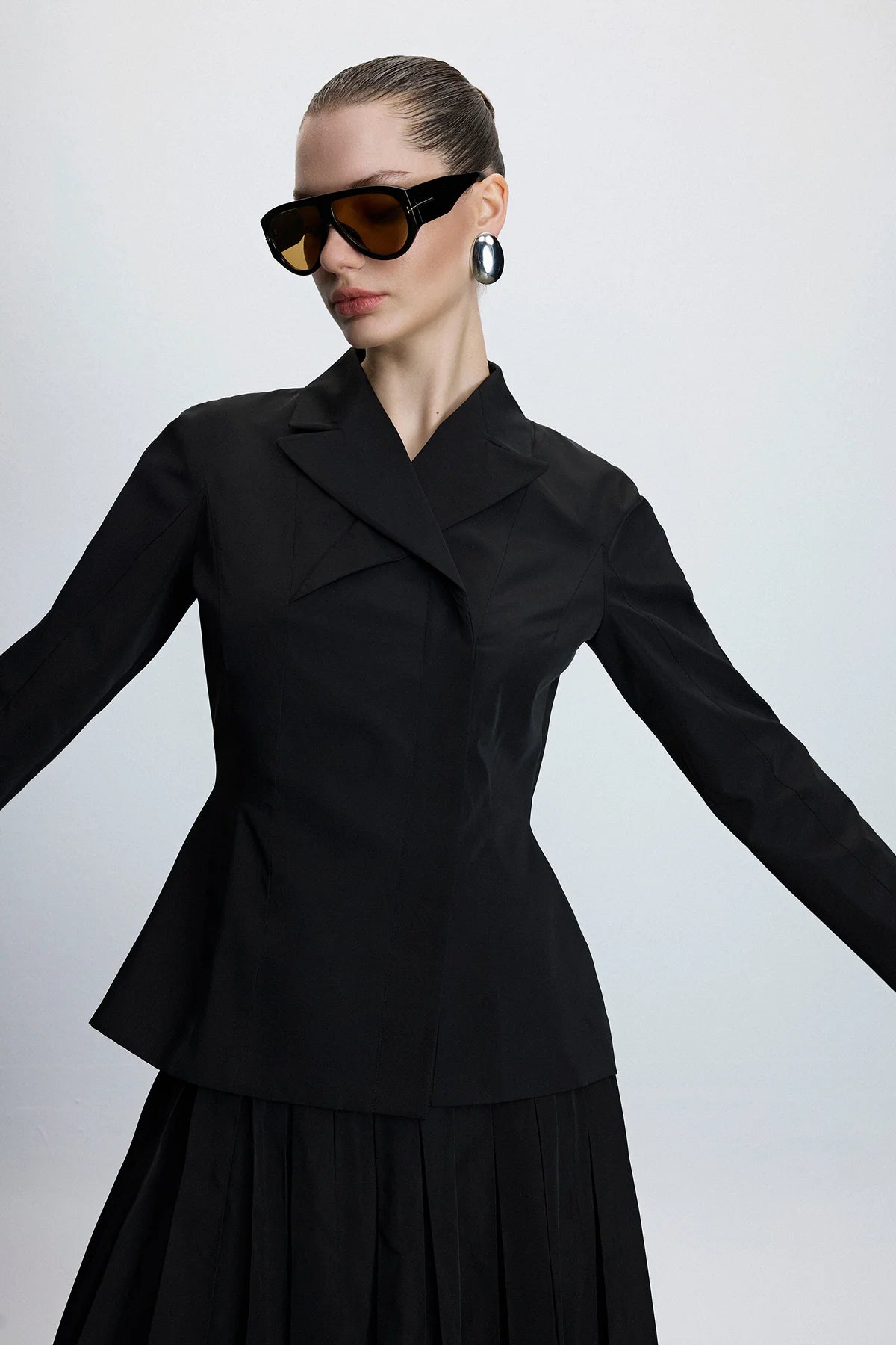 DÜZ KESİM YAKA DETAYLI CEKET ETEK TAKIM2255