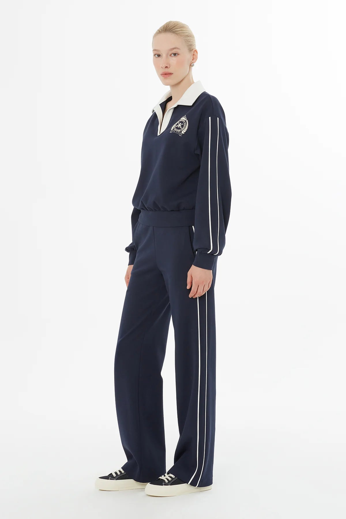 V Yaka Sweat Beli Lastikli Eşofman Takımı