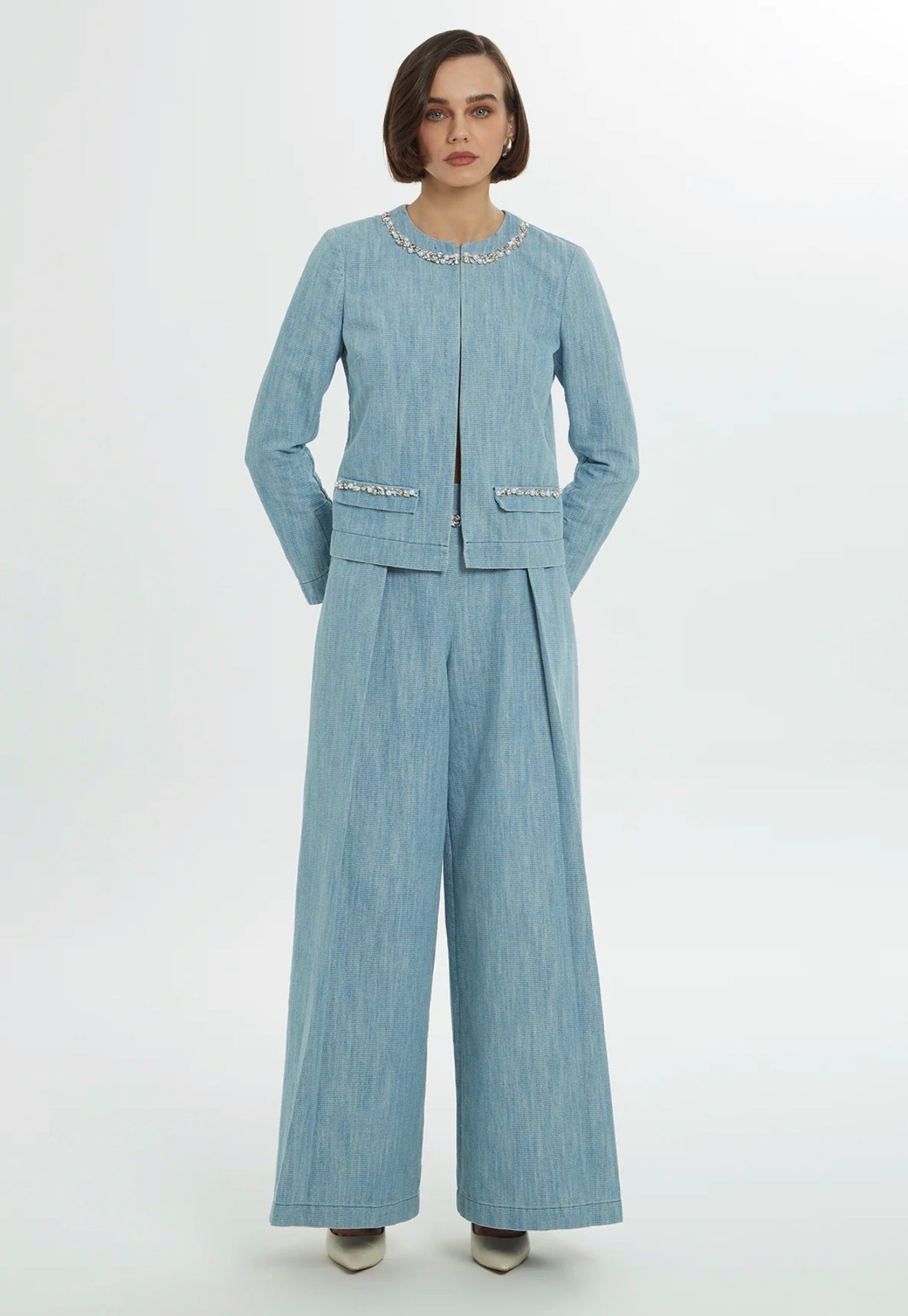 İşlemeli Denim takim