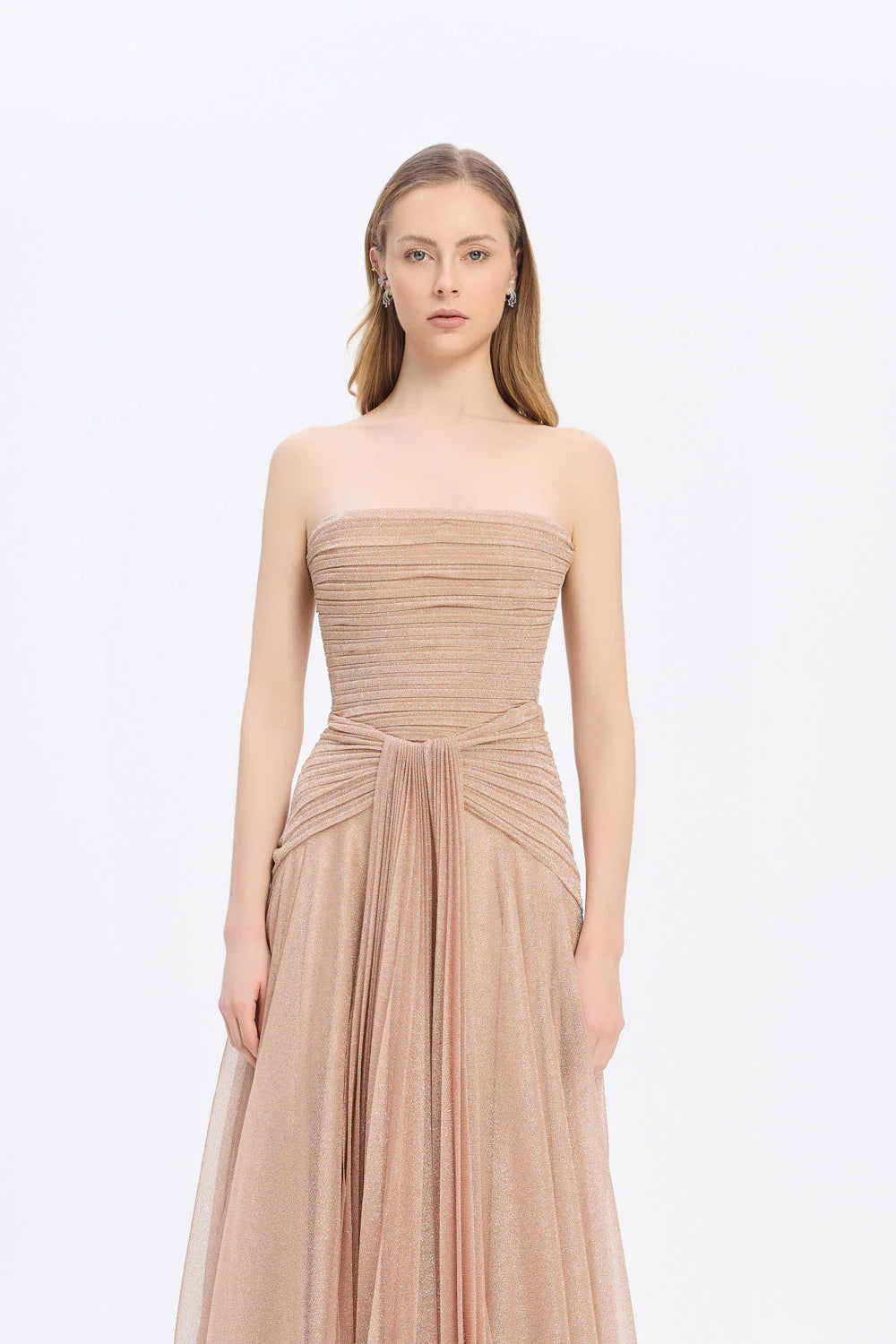 STRAPLEZ YAKA SİMLİ UZUN ABİYE ELBİSE 9167C