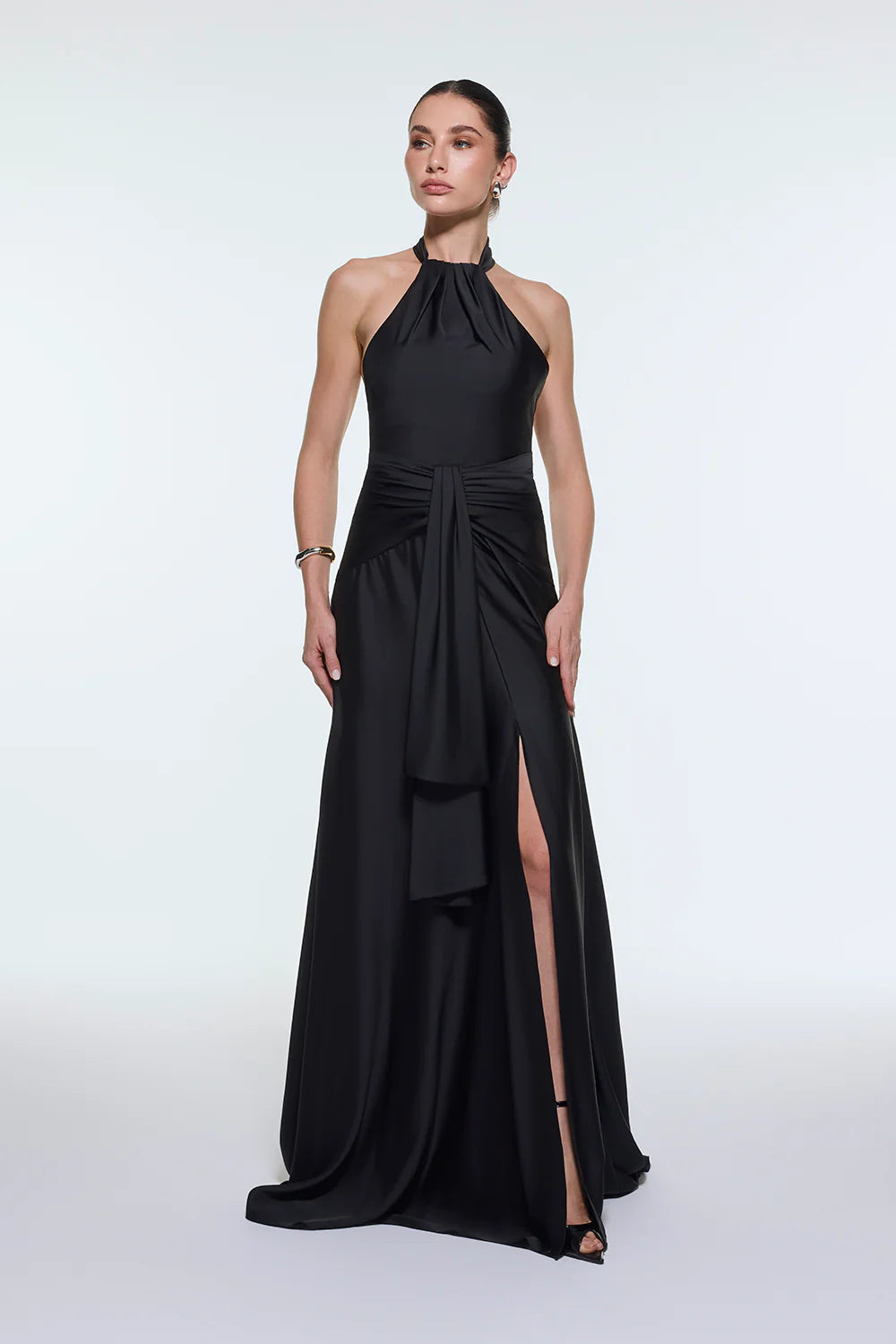 BOYUNDAN ASKILI BEL DRAPE DETAYLI UZUN ABİYE ELBİSE - 9253C