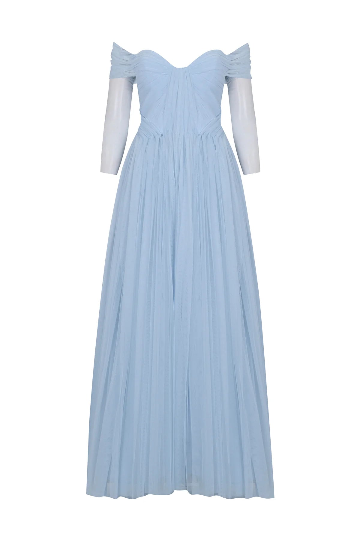 TRANSPARAN TÜL KOLLU STRAPLEZ UZUN ABİYE 2220S