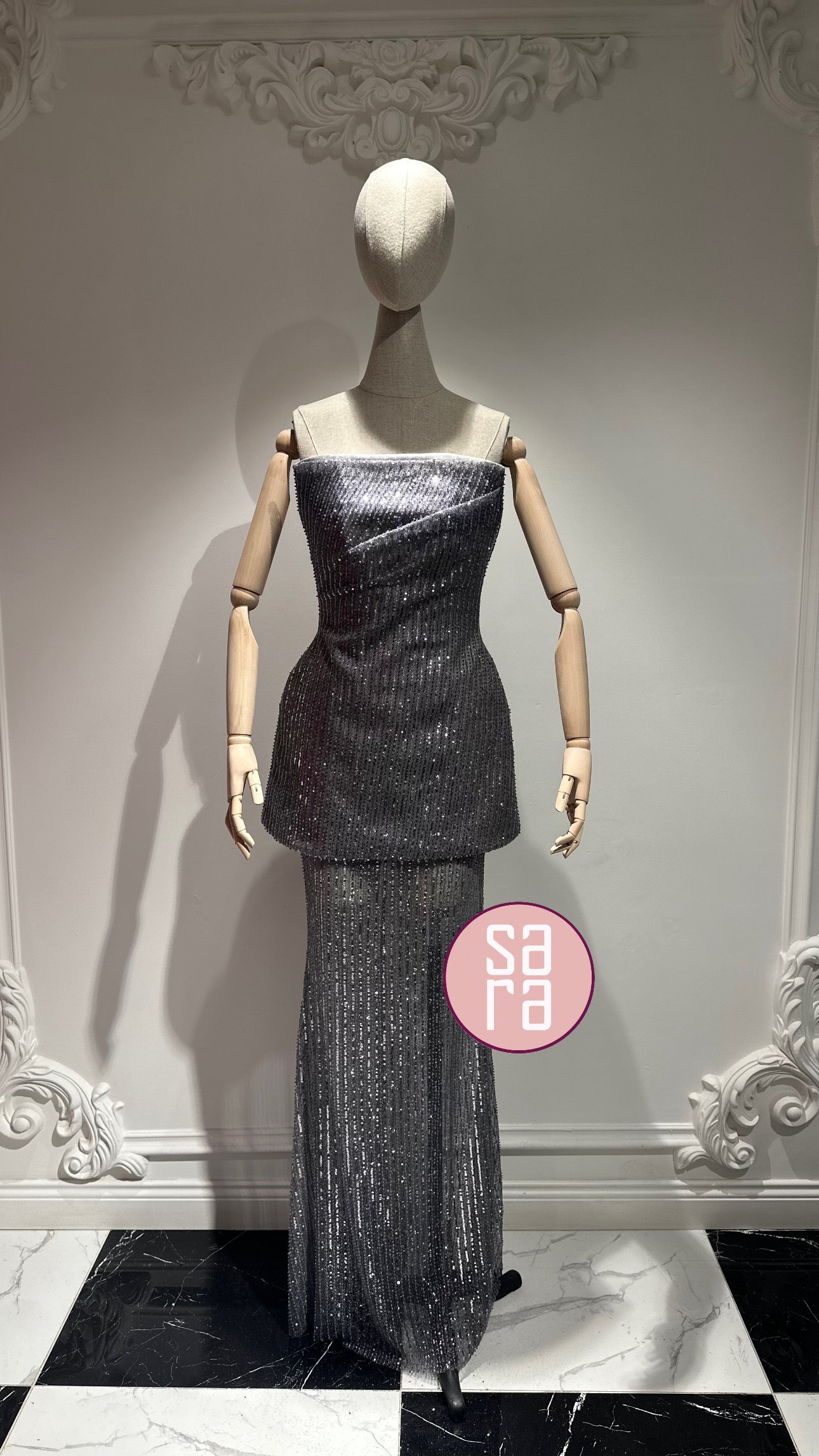 2211S Sequin and Stone Embroidered Evening Dress Set
