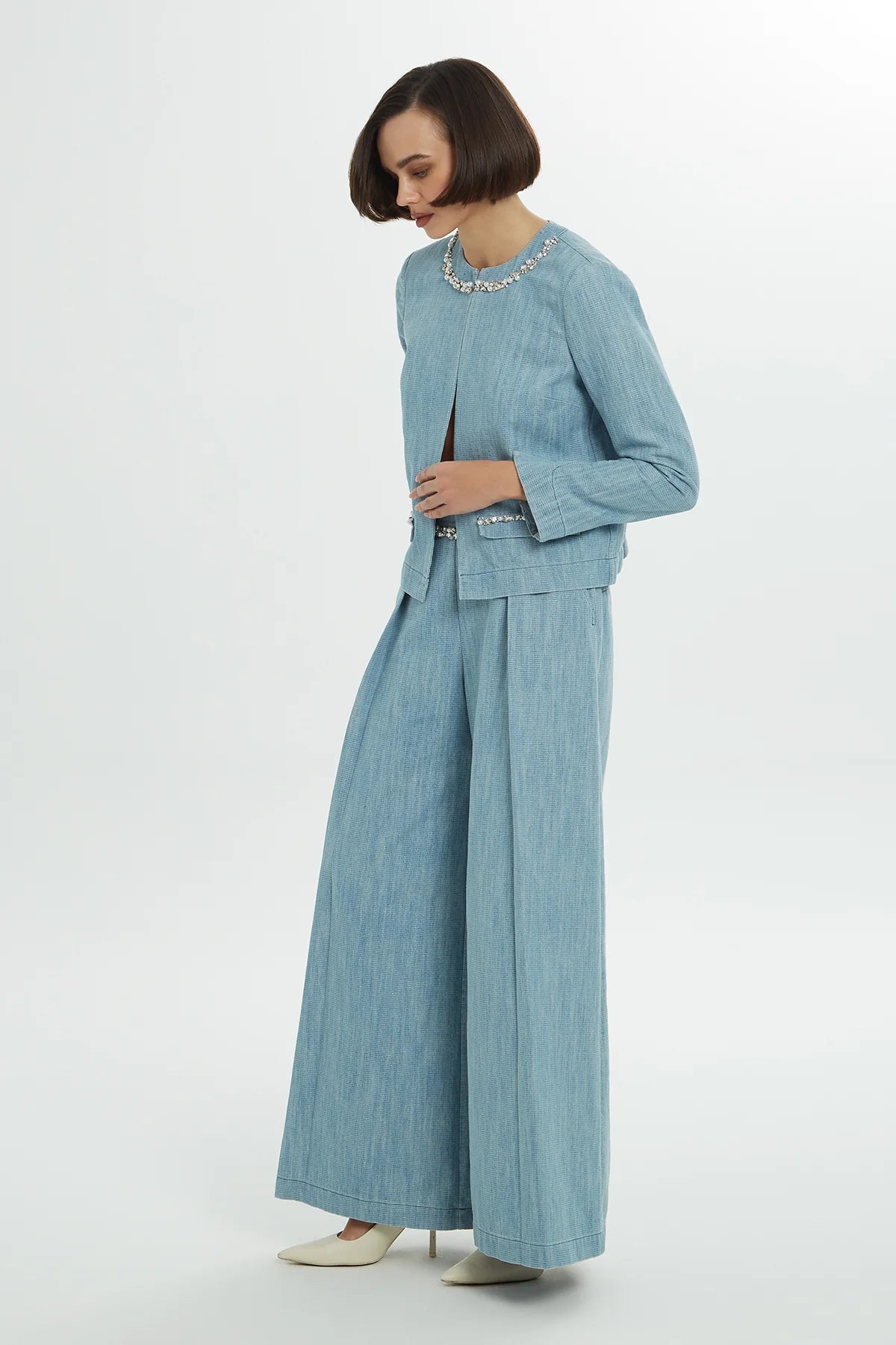 İşlemeli Denim takim