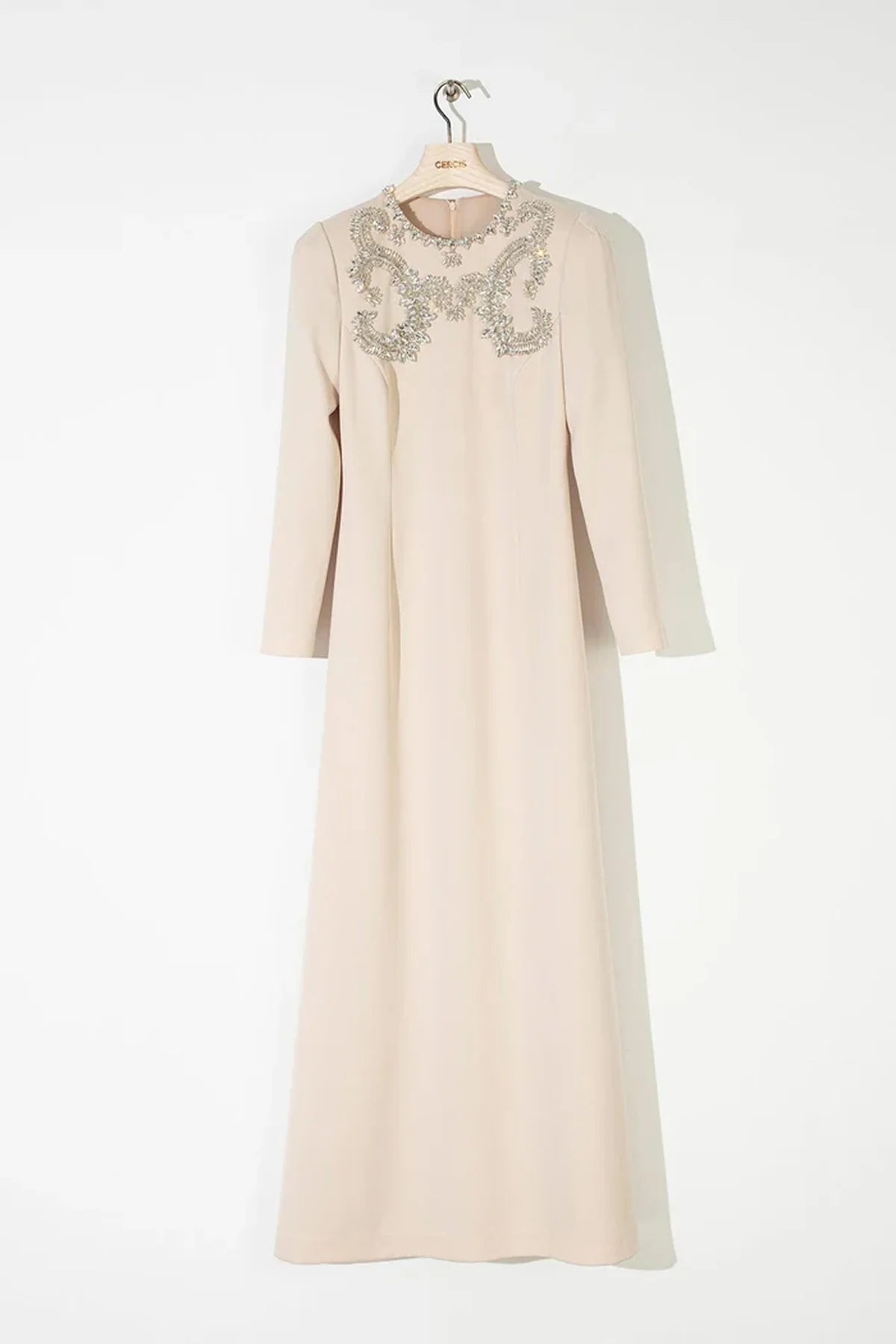 SATEN KASNAK İŞLEME UZUN ELBİSE 2047