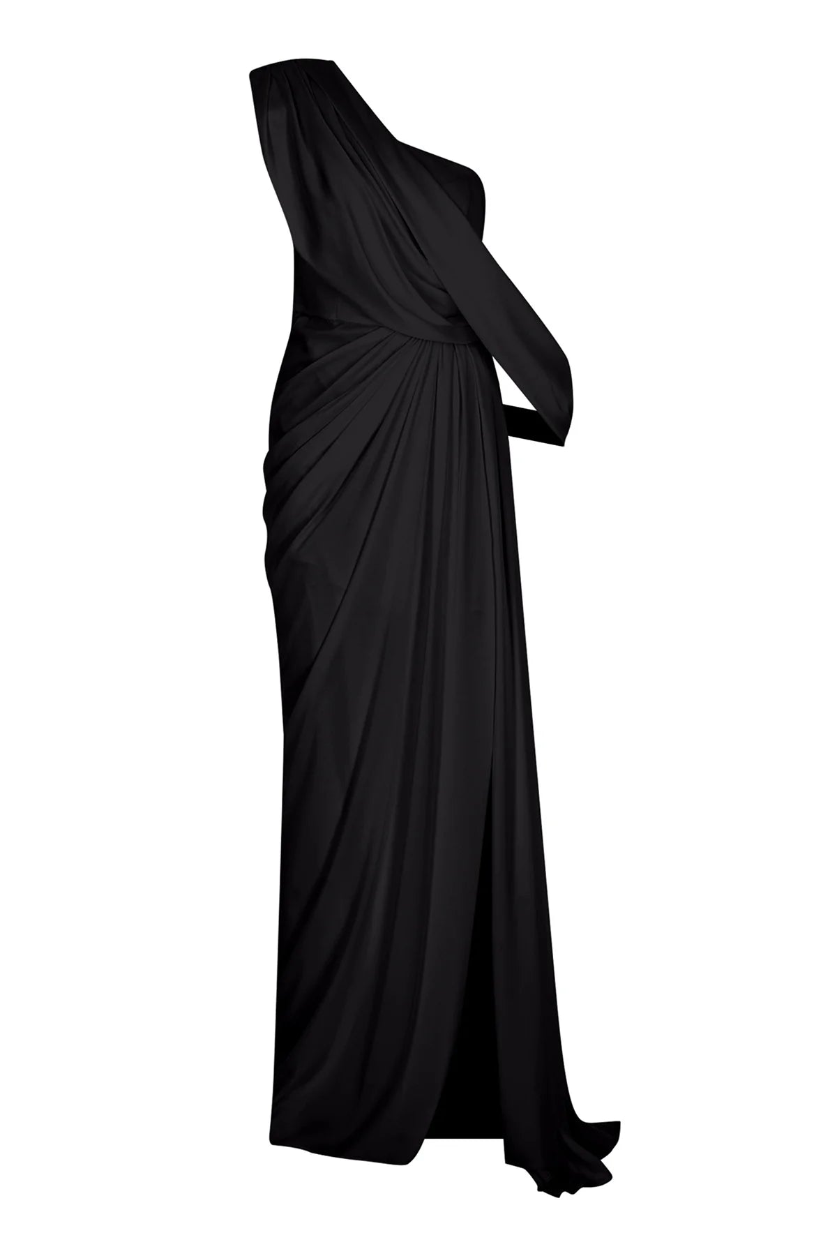 DRAPELİ YIRTMAÇLI TEK OMUZ UZUN SATEN ABİYE ELBİSE 2028