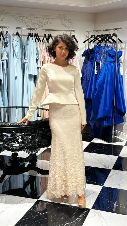 UZUN KOLLU PEPLUM BLUZ TAKIM 2102