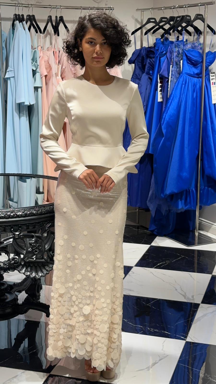 UZUN KOLLU PEPLUM BLUZ TAKIM 2102