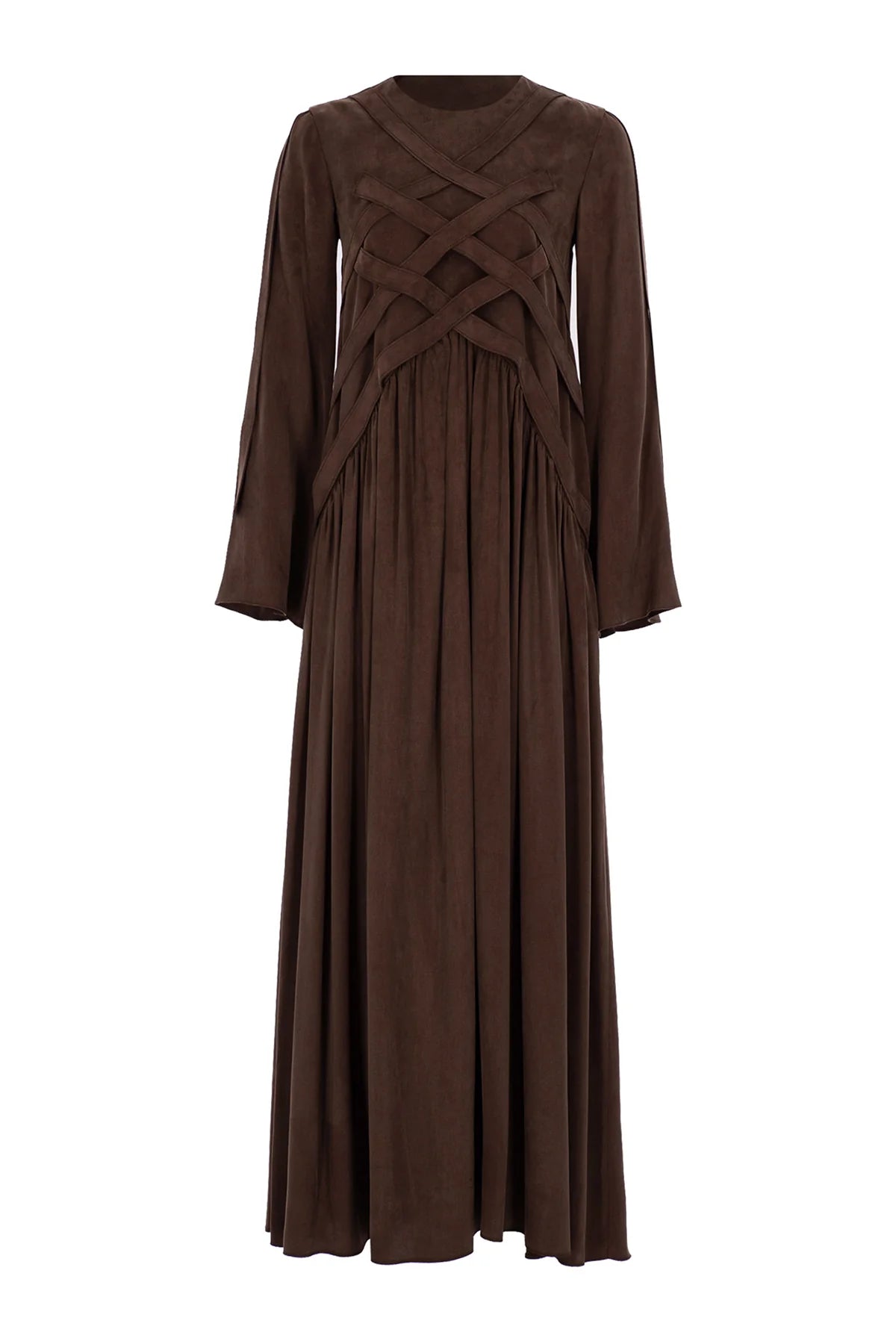 ÇAPRAZ DİKİŞ DETAYLI UZUN TENCEL ELBİSE 2272