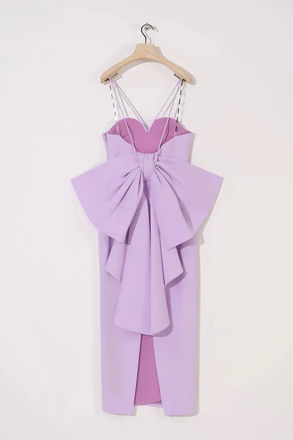 STRAPLEZ ARKASI FİYONK DETAYLI YIRTMAÇLI UZUN ELBİSE