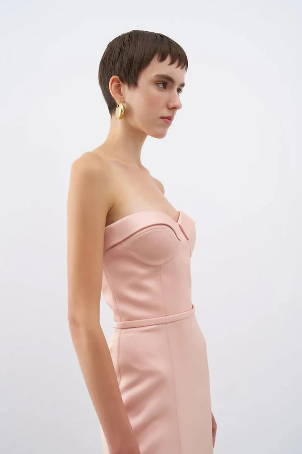 STRAPLEZ GÖĞÜS GLOPLU UZUN ABİYE ELBİSE