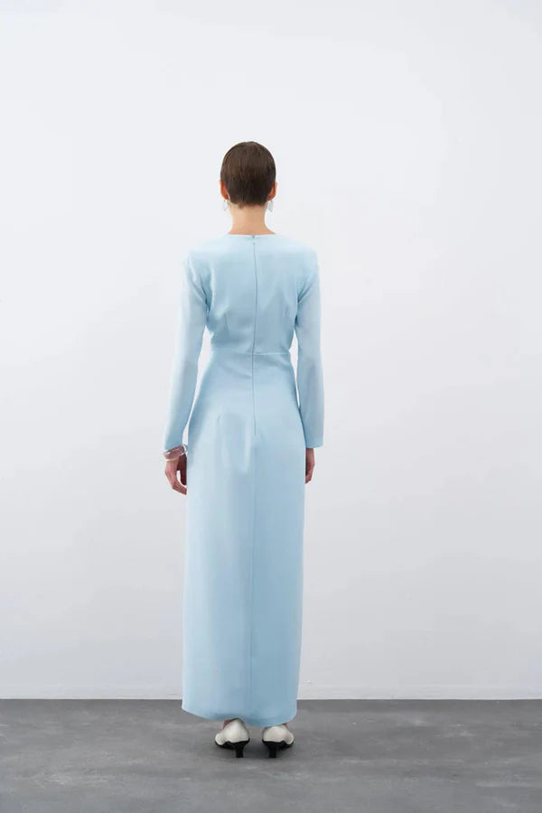 DRAPE VE İŞLEME DETAYLI YIRTMAÇLI UZUN ABİYE ELBİSE 2261