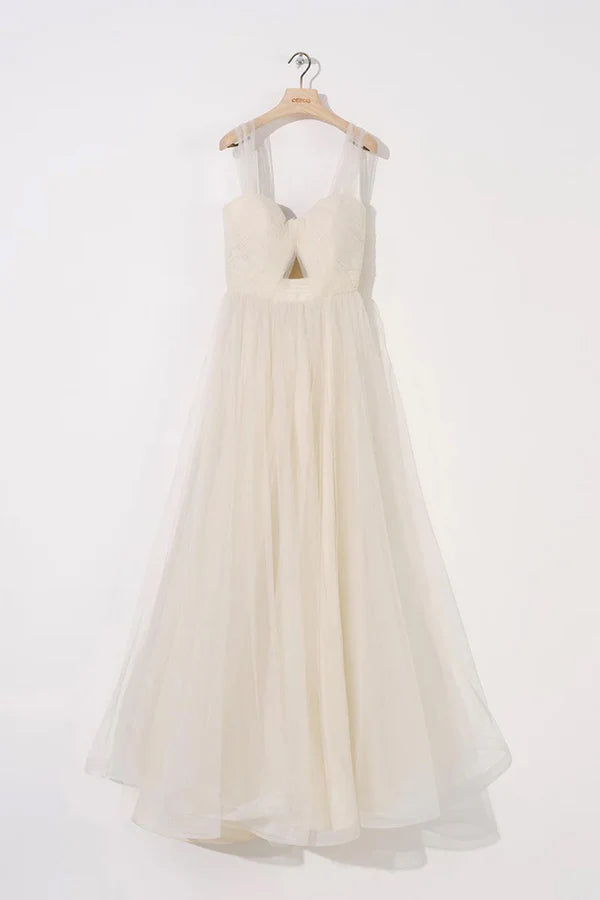 STRAPLEZ DRAPELİ UZUN TÜL ELBİSE